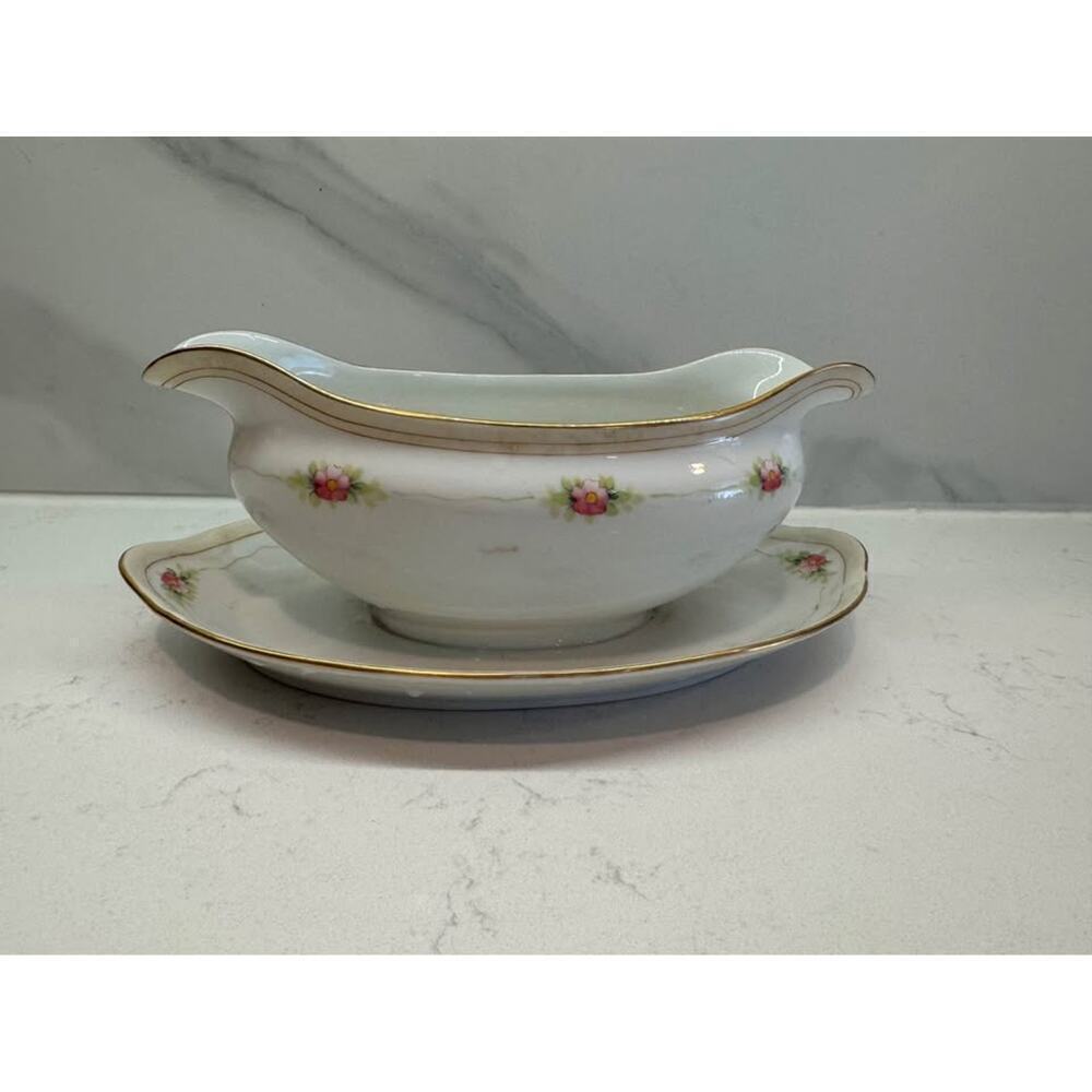 Noritake Handpainted Nippon Pink Floral Gold Graby Boat Dish - Picture 1 of 5
